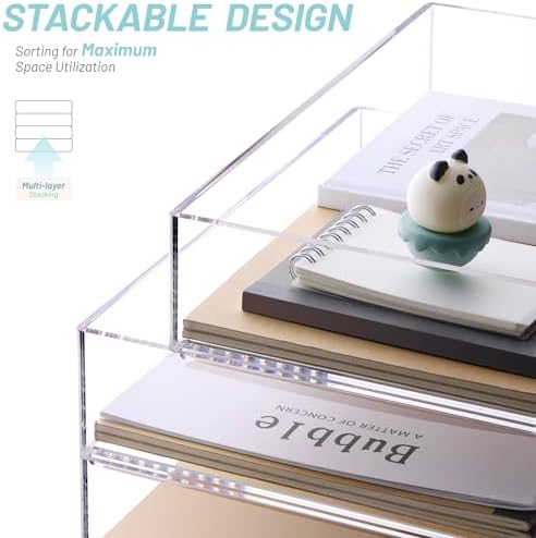 SANRUI Paper Organizer Letter Tray, 4-Pack Acrylic File Organizer, Clear - Image 3