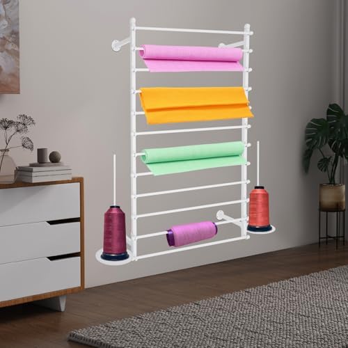 Ribbon Storage Organizer, Wall Mounted Ribbon Organizer, 12-Tier Metal Gift Wrapping Paper Rack, Spool Tie Scarf Hijab Belt Towel Hanger, for Home, Craft Room, Flower Shop, White, 31.5in Wide - Image 4
