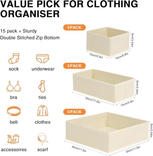 DIMJ Drawer Organizer Clothes 18 Pack - Foldable Baby Organizers and Storage & Dresser Organizer for Bedroom, Closet - Nursery Organization Dresser Dividers for underwear, Sock,Bra, Belt, Tie, Beige - Image 3