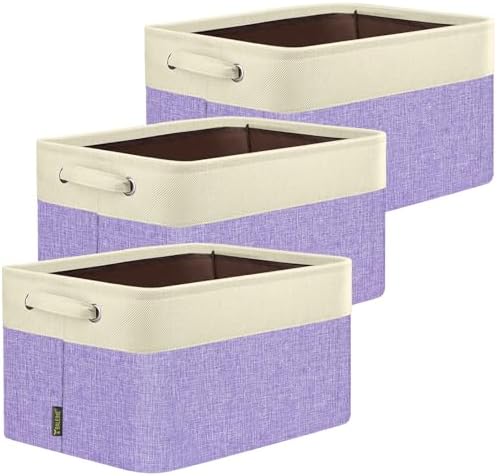BALEINE 3 Pack Fabric Closet Storage Bins for Shelves, Linen Closet Organizers and Storage, Decorative Baskets for Organizing, Shelf, Clothes, Home, Office (Lavender, 17''x13''x10.5'') by BALEINE