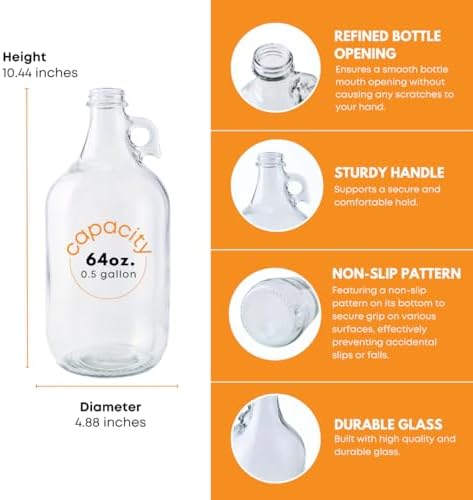 64oz Glass Jug 4-Pack with Polyseal Caps for Water, Juice and Storage - Image 3