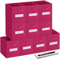 13x13 storage cube bins (Set of 10) Foldable Fabric storage cubes with 10 Labels Window Cards & a Pen,13 inch cube storage bins,Closet Organizers for Shelves,Cubby Organizer Boxes,Dark pink by Artsdi