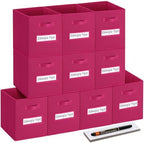 13x13 storage cube bins (Set of 10) Foldable Fabric storage cubes with 10 Labels Window Cards & a Pen,13 inch cube storage bins,Closet Organizers for Shelves,Cubby Organizer Boxes,Dark pink by Artsdi