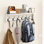 BAMEOS 35" L Wall Hooks with Shelf, Entryway Coat Hooks, Wood Wall Hanging Shelf, Wall-Mounted Coat Rack with 7 Dual Metal Hooks for Bathroom, Kitchen, Living Room, Bedroom (White) - Image 6
