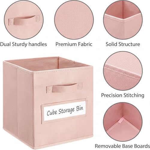 Storage Bins,11 Inch Cube Storage Bin with Labels,6pcs,Pink - Image 2