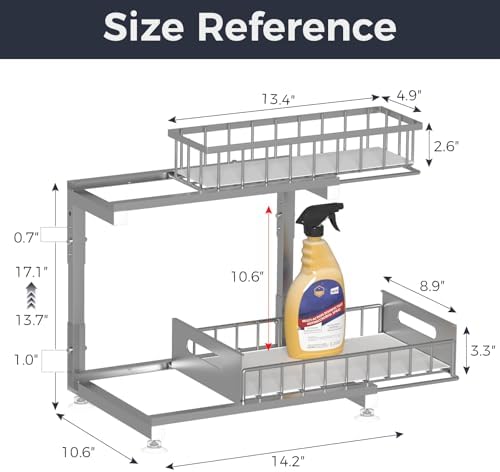 Saydear L-Shaped Under Sink Organizer, 2-Tier Pull-out Cabinet Rack 1-Pack - Image 6