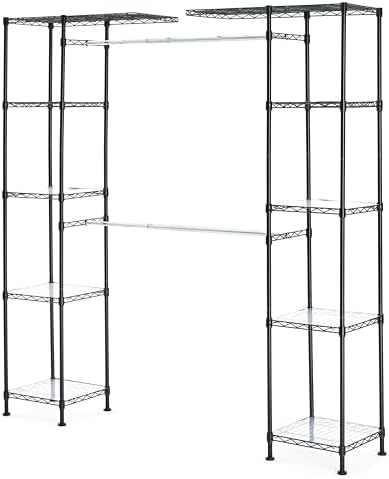 Amazon Basics Expandable Metal Hanging Closet Organizer System with Storage Shelves, Adjustable, Easy to Assemble, 57-80"L x 14"W x 72"H, Black - Image 3