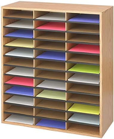 Safco Literature Organizer, 36 Compartments, Office and Classroom Mailbox with Adjustable Shelves, Wood Paper and Mail Sorter, Medium Oak by SafcoProducts