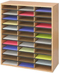 Safco Literature Organizer, 36 Compartments, Office and Classroom Mailbox with Adjustable Shelves, Wood Paper and Mail Sorter, Medium Oak by SafcoProducts