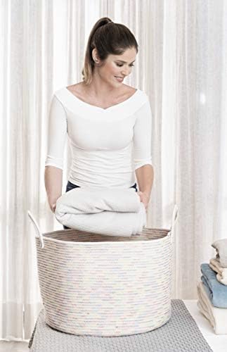 OrganiHaus Round Toy Basket & Blanket Basket, Cotton Rope 20x13" - Image 6
