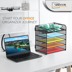 2 Pack Letter Tray 5-Tier Desk Organizer File Paper Holder with Handle, Metal Desktop Document Shelf Tray Office Classroom Organization - Black - Image 5