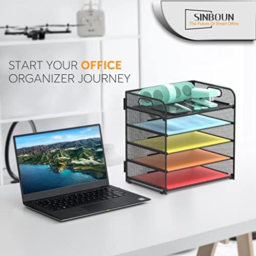 2 Pack Letter Tray 5-Tier Desk Organizer File Paper Holder with Handle, Metal Desktop Document Shelf Tray Office Classroom Organization - Black - Image 5