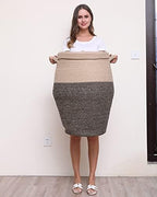 26"x20" Extra Large Tall Woven Laundry Basket with Lid, Cotton Rope Blanket Storage Basket, Freestanding Decorative Bin for Bedroom Living Room, Jute & Black Mix - Image 3
