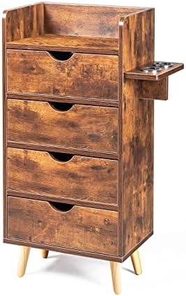 OmySalon 4 -Layer Salon Station Storage Cabinet, Beauty Barber Styling Stations, Hair Stylist Station Equipment with 2 Hair Dryer Holders, 4 Drawers and Raised Table Legs, Rustic Brown by OmySalon