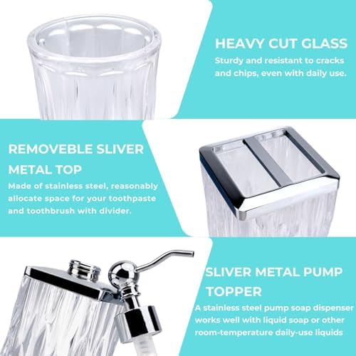 Clear Bathroom Accessories, Square Thick Glass & Metal Pump - Image 4