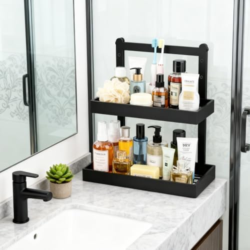 Under Sink Organizer - 2 Tier Pull Out Cabinet Shelves with Adjustable Height, Undersink Storage Slide Out for Kitchen Bathroom Cabinet Pantry Black - Image 4