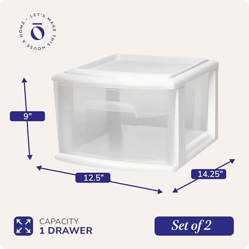 HOMZ 1 Drawer Storage Cart, Medium Plastic Container, White Frame, 2 Pack - Image 3