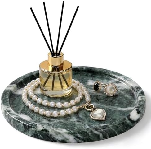 Natural Round Marble Tray - 7.8" Marble Vanity Tray for Dresser, Bathroom, Decorative Jewelry Dish for Perfumes Rings Earrings Necklaces, Stone Tray for Home Décor, Green by Woduelka