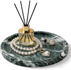 Natural Round Marble Tray - 7.8" Marble Vanity Tray for Dresser, Bathroom, Decorative Jewelry Dish for Perfumes Rings Earrings Necklaces, Stone Tray for Home Décor, Green by Woduelka