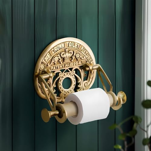 Bright Brass Wall Mount Toilet Paper Holder 7.25" Wide Vintage Crown Style Solid Brass Easy Install Toilet Tissue Paper Holders with Wooden Roll for Bathroom | Renovators Supply Manufacturing - Image 7