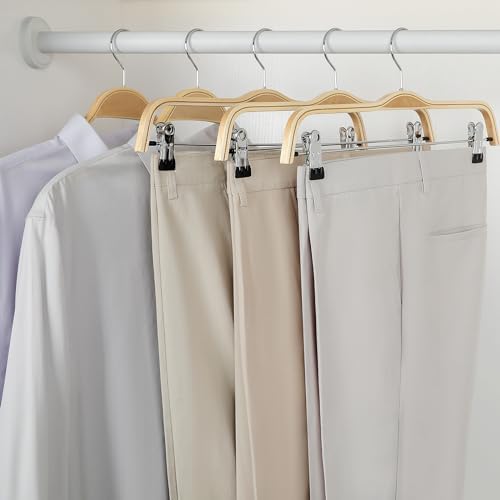TOPIA HANGER Wooden Pants Hangers,Slim Natural Wood Skirt Hangers with Anti-Rust Hook and Adjustable Metal Clips, Perfect for Skirts, Pants, Slacks-20 Pack-CT17N20 - Image 4