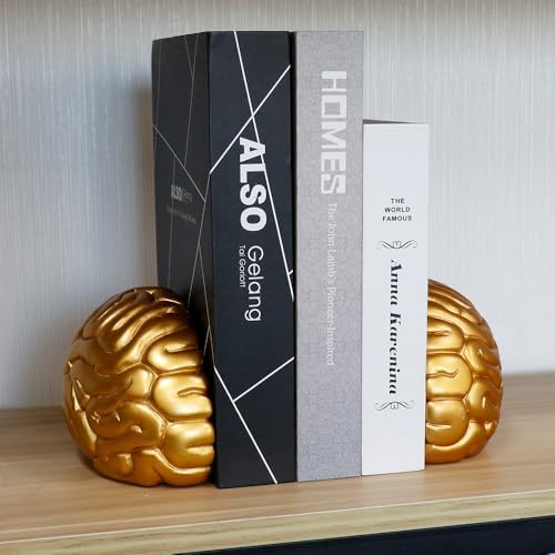 Brain Bookends Office Decorative Bookends for Shelves Heavy Bookends Book Stoppers Book Holders for Desk Decoration (Gold) - Image 5