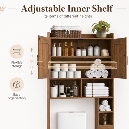 Homhedy Wooden Over The Toilet Storage Cabinet, Rustic Walnut - Image 4