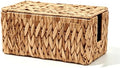 Cable Management Box, Small Cord Organizer Box for Power Strip | Handwoven Water Hyacinth Storage Basket with Metal Frame, Decorative Cable Organizer for Desk, Office, Living Room & Bedroom by Hamgtrion