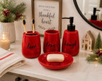 Red Ceramic Bathroom Accessories Set, 4 Piece Farmhouse Bathroom Decor, Soap Dispenser, Toothbrush Holder, Tumbler & Soap Dish, Live Love Laugh Faith Bathroom Countertop Set - Image 5
