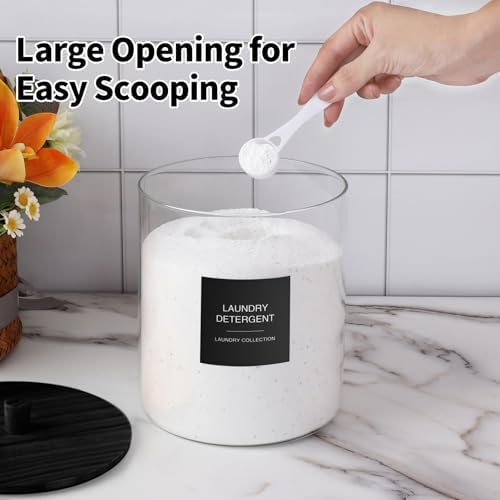 Glass Jars and Acrylic Dryer Sheet Holder, Laundry Pods Container with Bamboo Lid and 27 Labels, Powder Detergent Containers for Laundry Room Organization, Storage Jars Set (3 Pack, Black) - Image 5