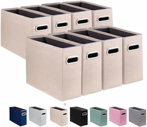 8 Pack Letter Size File Storage Box Collapsible，Fabric Hanging File Folders Organizer, Portable Office Document Holder with Metal Handle, Smooth PVC Rails, Beige by ComfortKeeper