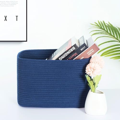 MINTWOOD Design 3-Pack Decorative Woven Storage Baskets for Shelves, Cube Bin Box for Organizing Books, Shoes, Dog Toys, Pantry Closet and Living Room Organizer, Navy Blue - Image 2