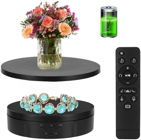 2 in 1 Motorized Rotating Display Stand with 5.74 /8.66 inch Replacement Cover, Remote Control 360 Degree Electric Turntable Display Stand Max 22lbs Load Auto Lazy Susan for Photography LiveStream by Bosgladek