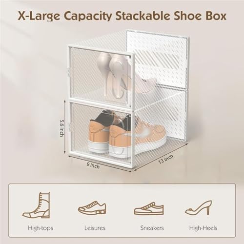 12 Packs Clear Plastic Shoebox With Magnetic Door, Large(13" × 9" × 5.6") Stackable Shoe Box Storage With Lids, Multifunctional Sneaker Containers, Toy Storage, Space-Saving Shoe Rack Black - Image 2