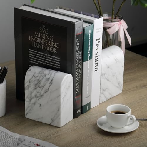 Koville Natural Italian Marble Bookends for Shelves, Book Ends for Heavy Books, 13LBS Ultra Heavy Duty Book Holders, Triumphal Arch Bookends Office Bookshelf Decor for CDs/Video Games(Bianco Carrara) - Image 7