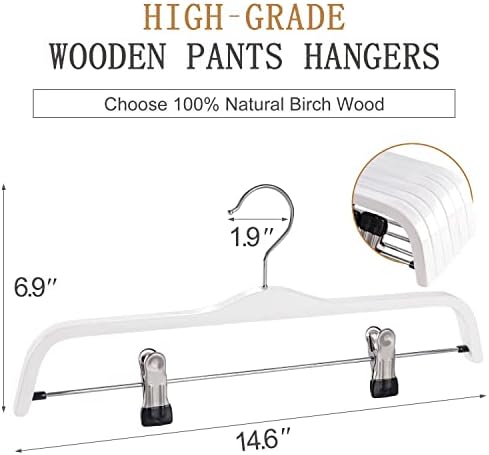 TOPIA HANGER Wooden Pants Hangers,Slim Natural Wood Skirt Hangers with Anti-Rust Hook and Adjustable Metal Clips, Perfect for Skirts,Pants,Slacks-10 Pack-CT17W - Image 2