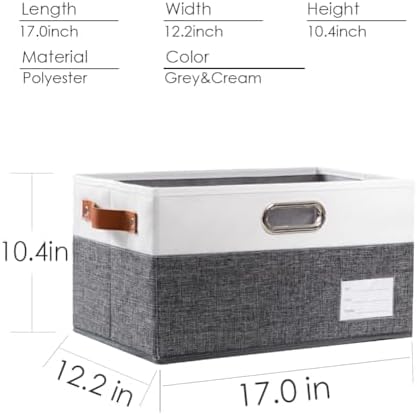 PRANDOM Larger Foldable Storage Bins with Handles [3-Pack] Fabric Collapsible Storage Boxes Baskets Cubes Containers with Handles for Closet Living Room Bedroom (Grey & White 17.3x12.2x10.4') - Image 3
