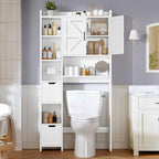 TEENFON Over the Toilet Storage Cabinet with 2 Removable Drawers, Above Toilet Storage Cabinet with 10 Storage Shelves, Taller Wooden Free Standing Bathroom Storage, Laundry Room Storage Shelf, White - Image 2