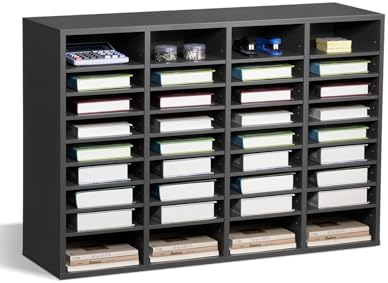 VEVOR Literature Organizer, 36 Compartments Office Mailbox with Adjustable Shelves, Wooden Mailbox Sorter Medium Density Fiberboard Office Home Classroom Storage for Files, Documents, Papers, Grey by VEVOR