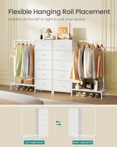 SONGMICS Dresser with Hanging Rod, 5 Fabric Drawers, Bottom Shelf - Image 5