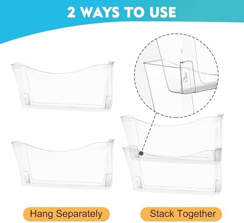 EASEPRES 8 Pack Clear Single Pocket Hanging File Organizer, Plastic Wall Mount Paper Mails Magazines Holder, Mounted Folder Bins for Office, School and Home, 13.85x3.14x6.88 inches - Image 4