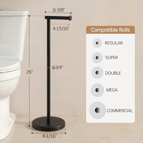 KES 26" H Black Toilet Paper Holder Stand with Weighted Base - Image 5