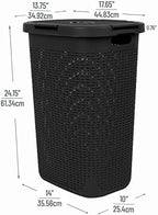 Mind Reader Slim Laundry Hamper with Lid, 60L Tall Clothes Basket, Narrow Tapered Design for Bathrooms, Closets and Laundry Rooms, Plastic, 2 Pack, Black - Image 3