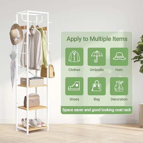 ELYKEN Coat Rack Freestanding, Hall Tree with 3 Shelves and 12 Hooks - Image 6
