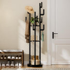 Yoobure Rotary Coat Rack Freestanding - Solid Wood Coat Tree with 9 hooks & 3 Storage Shelves for Purse, Bag, Jacket, Hat, Corner Hanger Stand Racks for Hall, Entryway, Office, Clothes Holder, Black by Yoobure