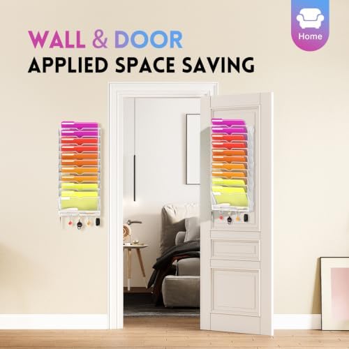 11-Tier Wall File Organizer with Base and Hooks, Hanging Organizer, White - Image 5