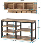 Tribesigns Coat Rack Set, Hall Tree, Industrial Shoe Bench, 3 Storage Cubbies, 7 Hooks for Entryway, Hallway, 5-in-1Design, Vintage Oak - Image 6