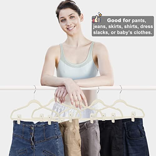 TOFIIGREM Beige Velvet Hangers Clips 50 PCS, Non-Slip Velvet Skirt Hanger Clips for Ivory/Beige Velvet Hangers, Strong Finger Clips Perfect for Thin Velvet Hangers Skirt Pant Suit Velvet Hangers - Image 5