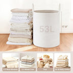 53L Tall Cotton Rope Laundry Basket with Handles, White - Image 2
