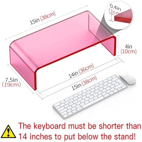 Acrylic Monitor Stand Riser Pink Laptop Stand Riser L15 xW7.5 xH4 - Image 2
